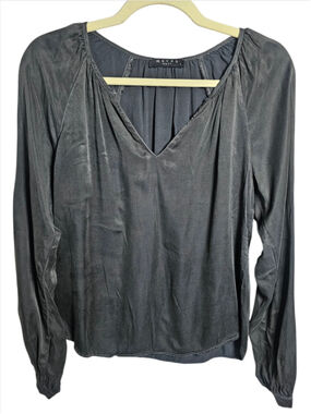 Maven West Charcoal Grey Sandwashed Silk-Feel V-Neck Blouse Top Small EUC